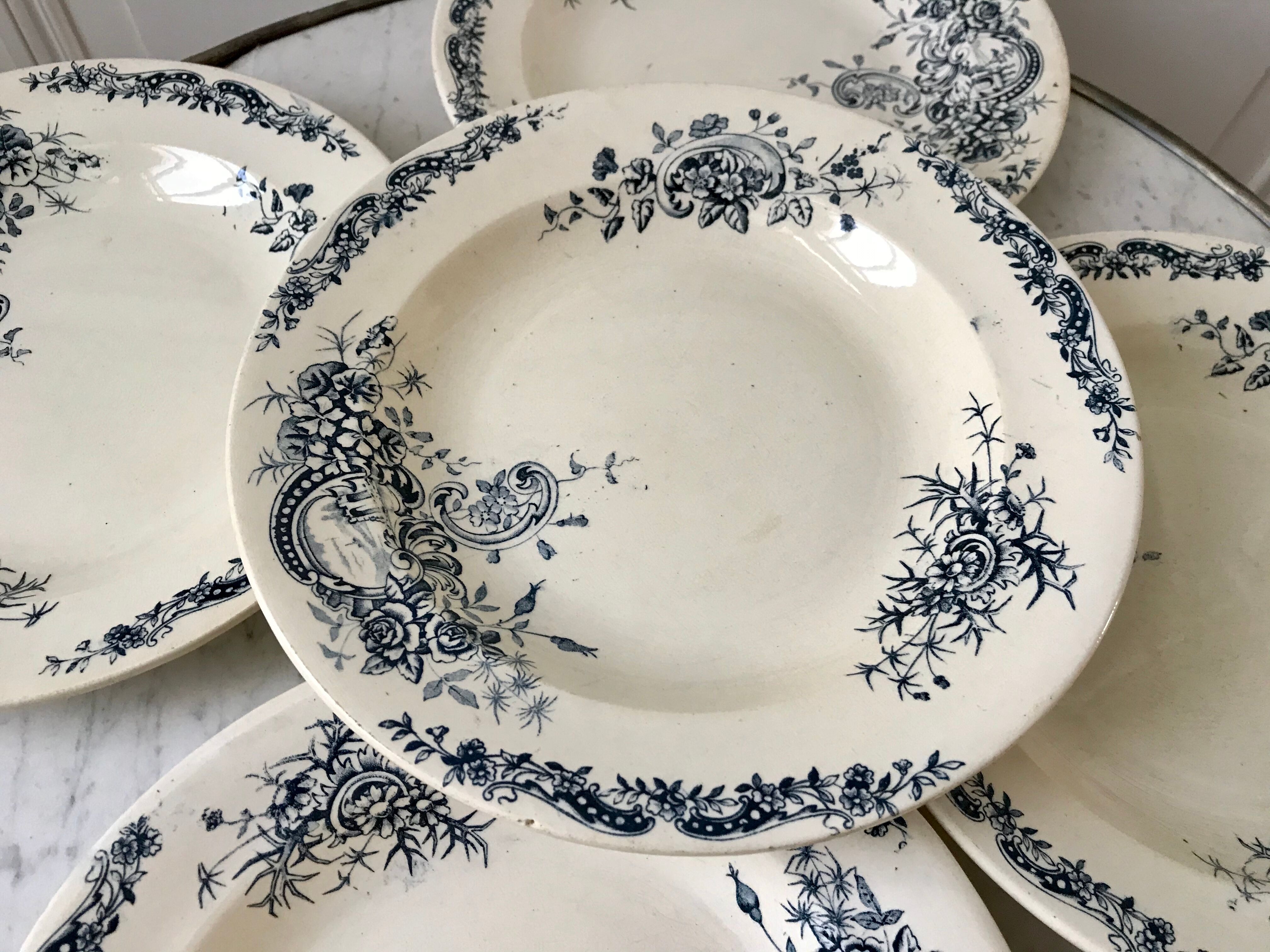 Set of 5 hollow plates Terre de Fer Salins model "Rocaille"