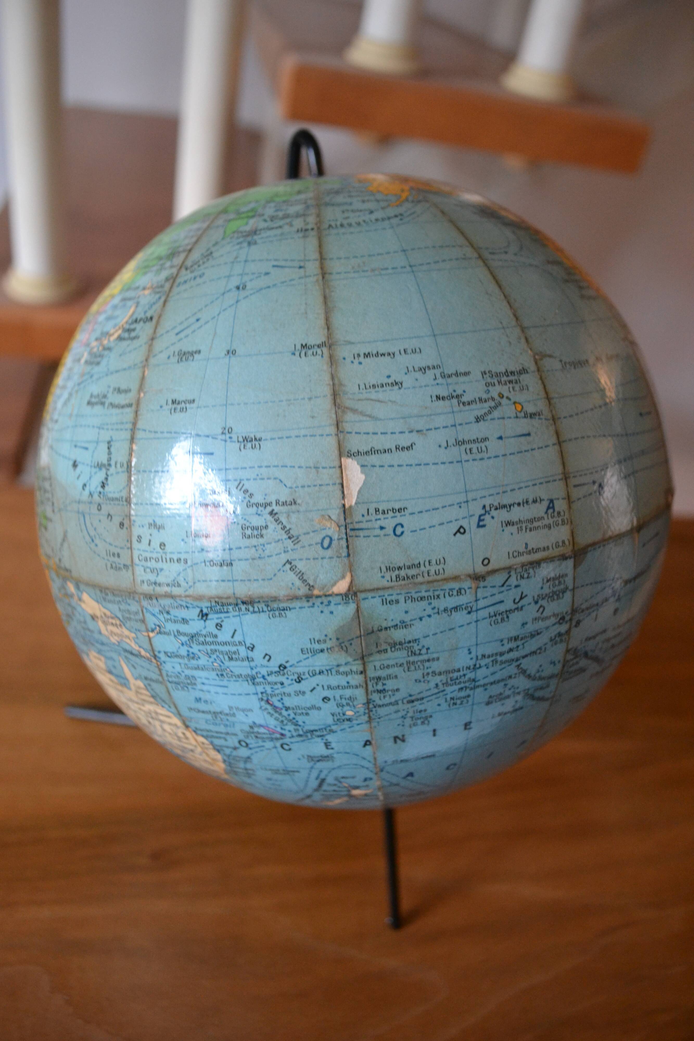 World map globe Girard Barrère 60s