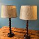 Pair of table lamps in turned wood, manual work