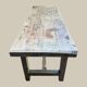 Établi console à tiroirs en hêtre patine bleue 1940