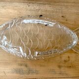 Transparent glass raviers in the shape of a fish