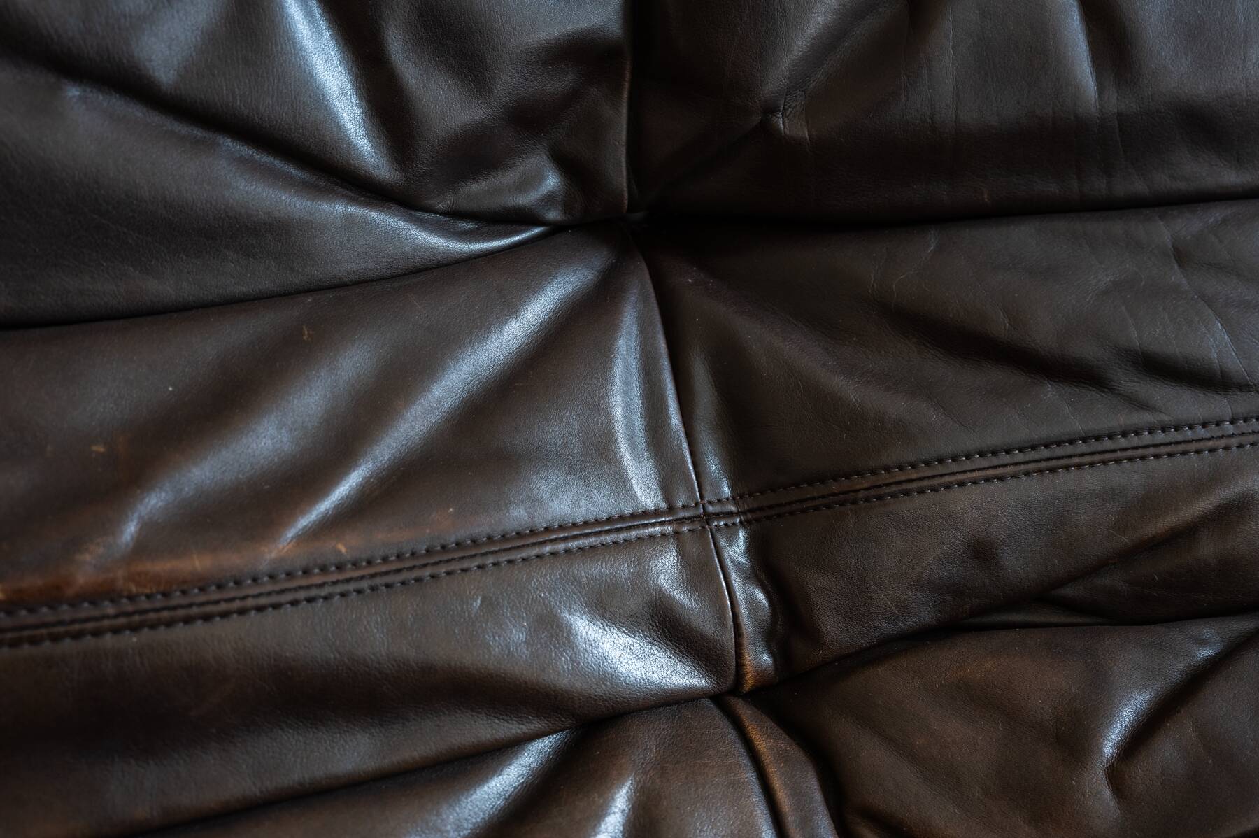 Togo sofa Ligne Roset 3-seater – Vintage brown leather from the 70s