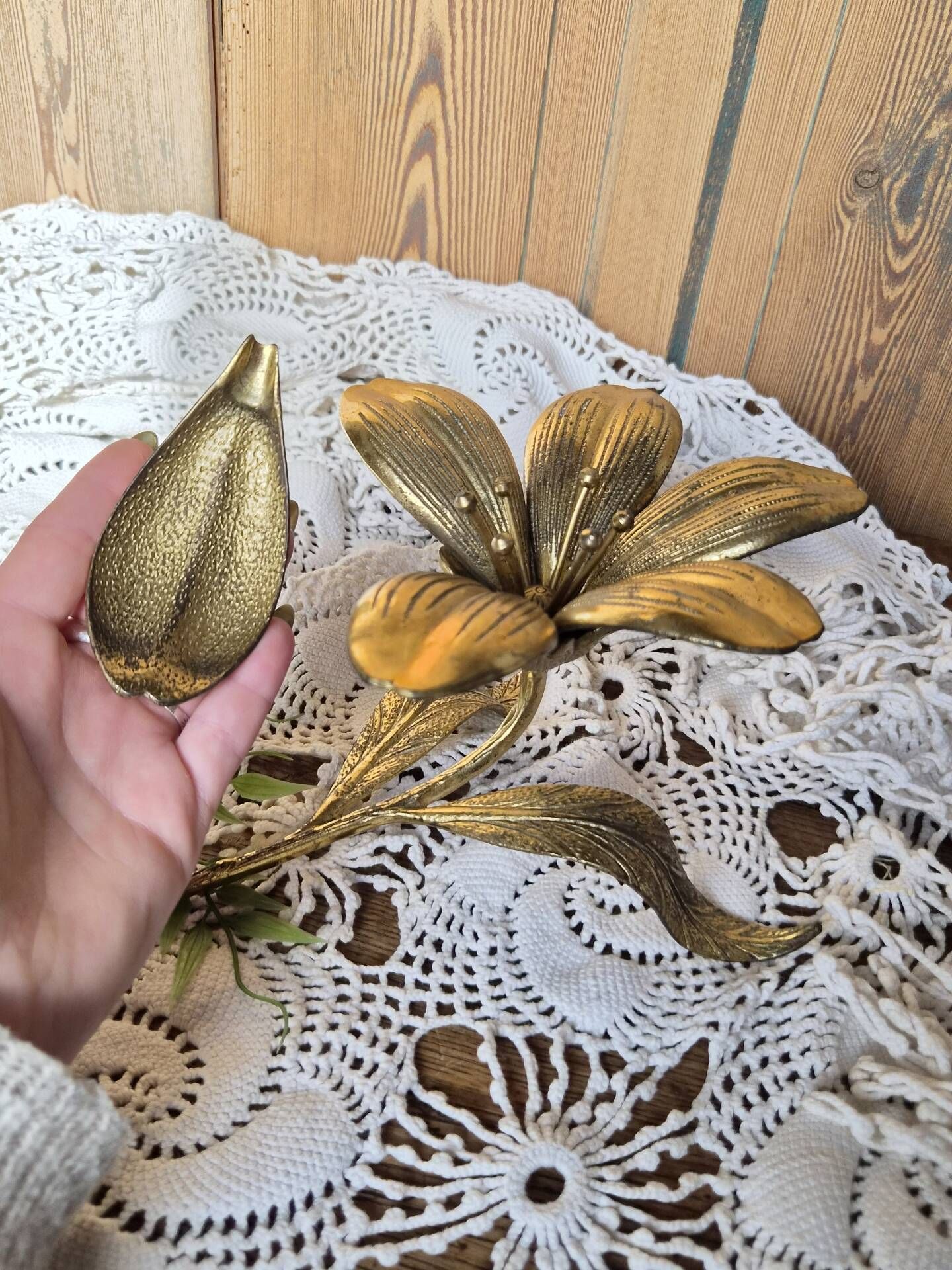 Vintage lotus flower ashtray in brass