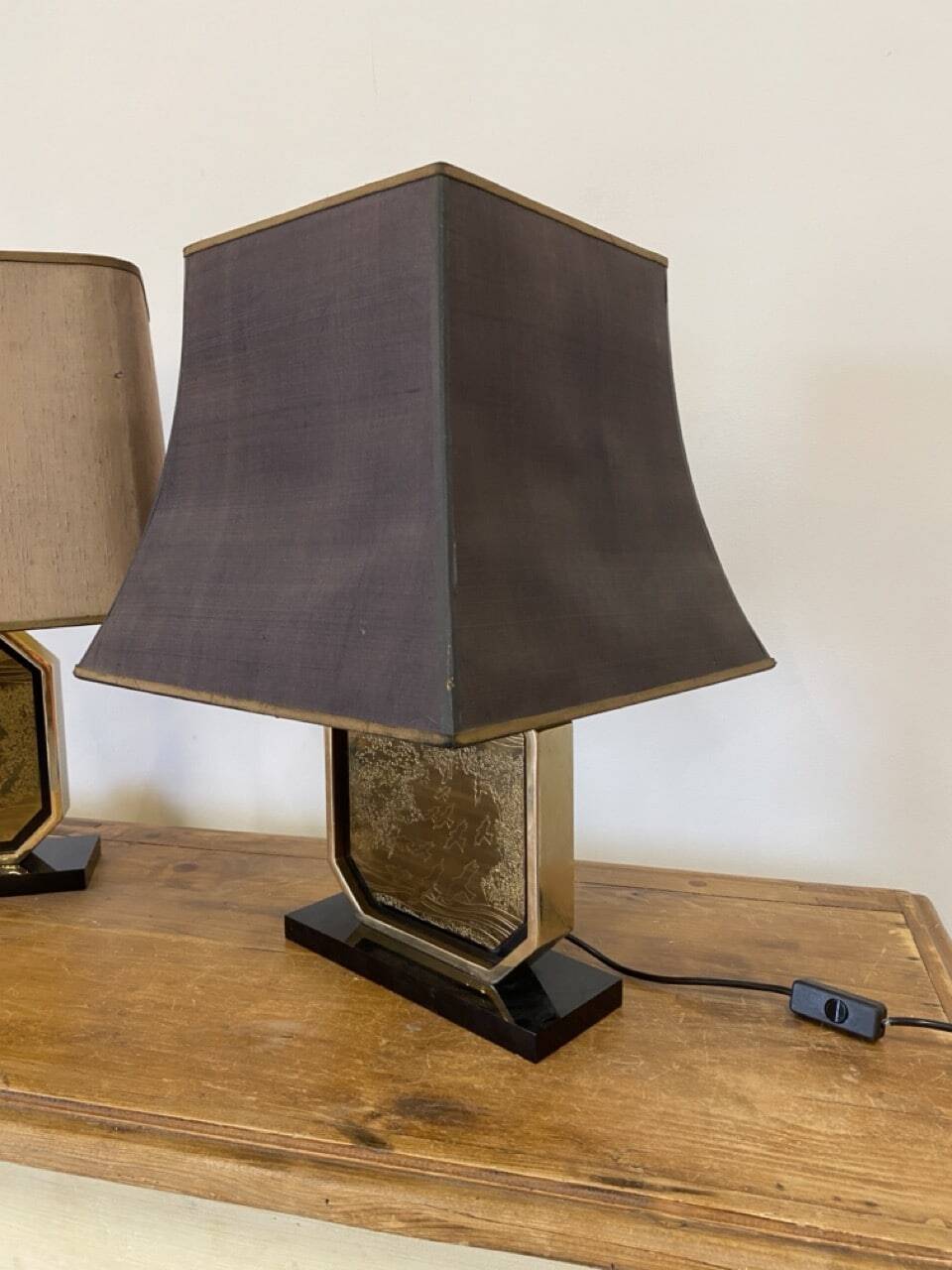 Pair of brass and gold-plated lamps by George Mathias, 1970