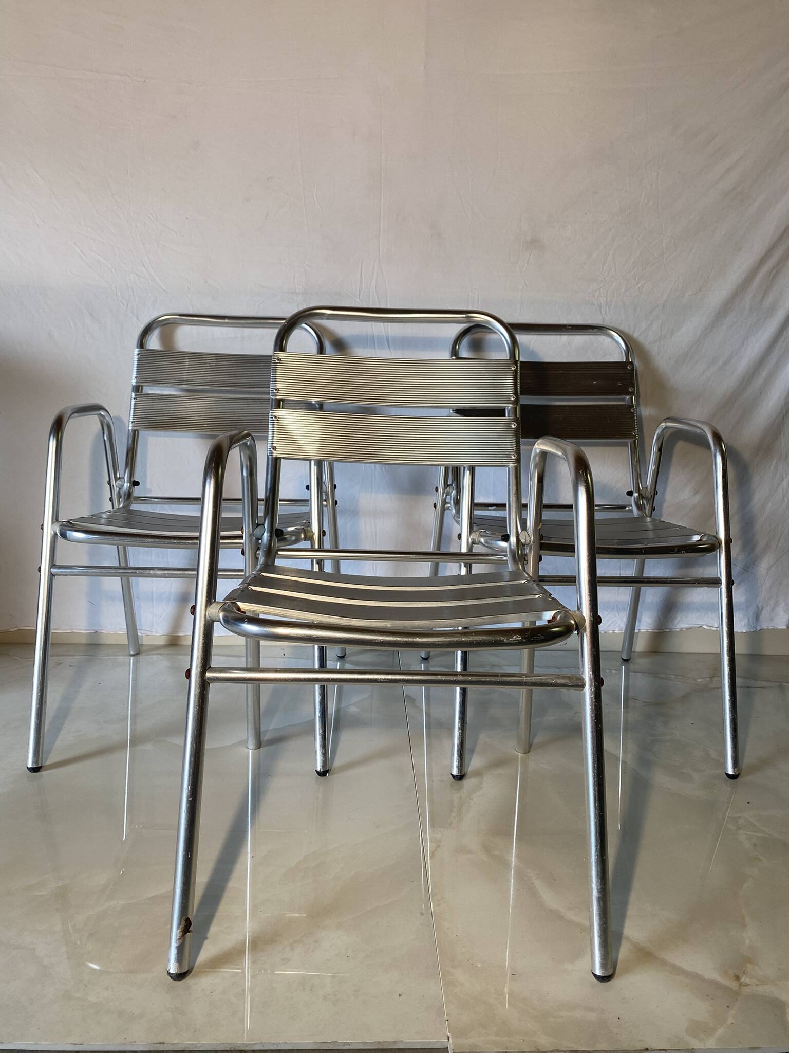 Set of 3 aluminum bistro chairs