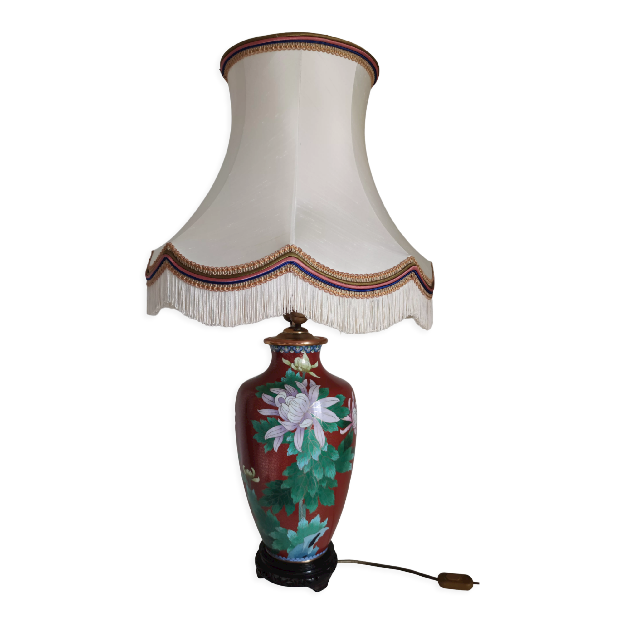 Large cloisonné lamp 77 a 100 cm of H , TBE