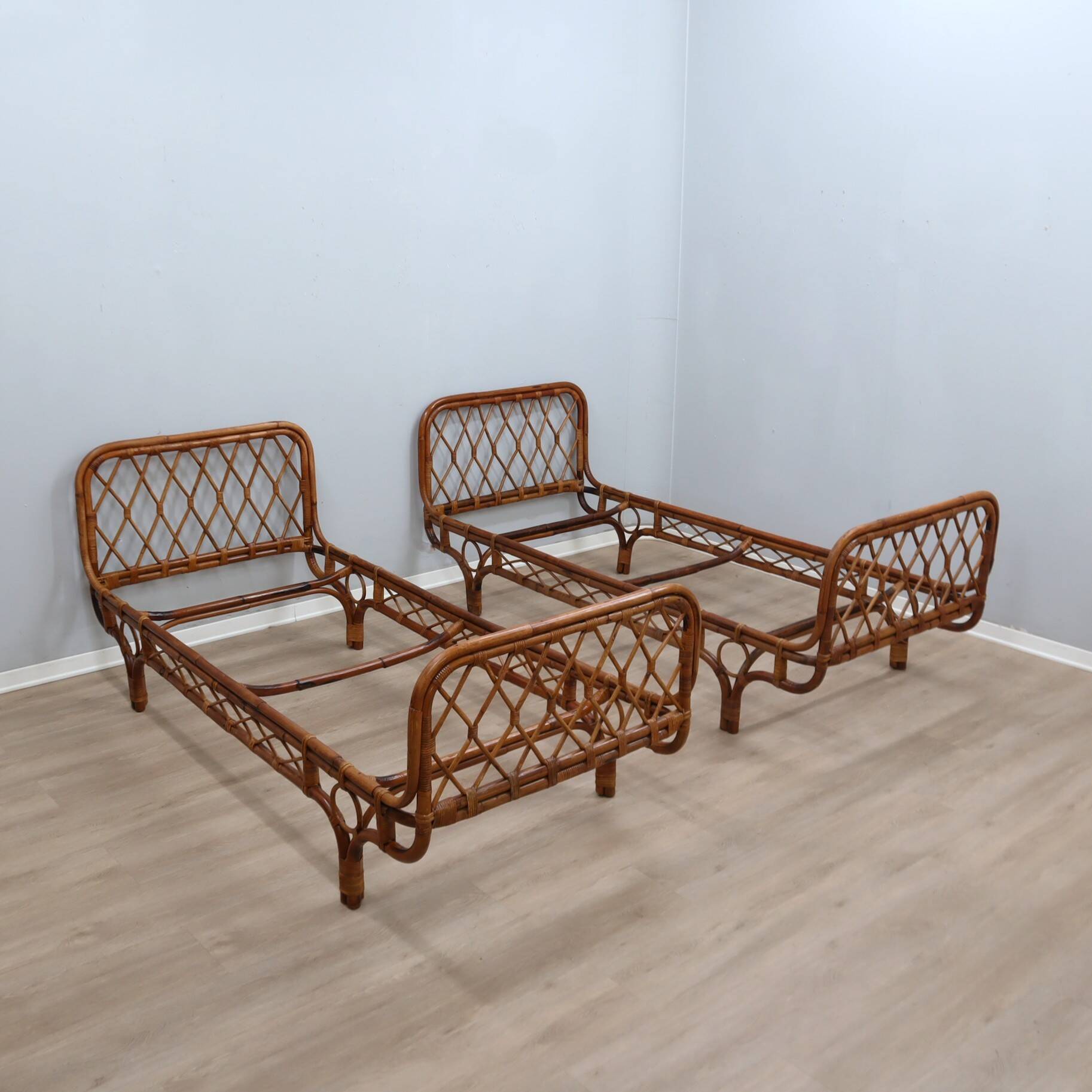 Pair 1960s Franca Helg Bonacina Rattan Malacca Daybeds