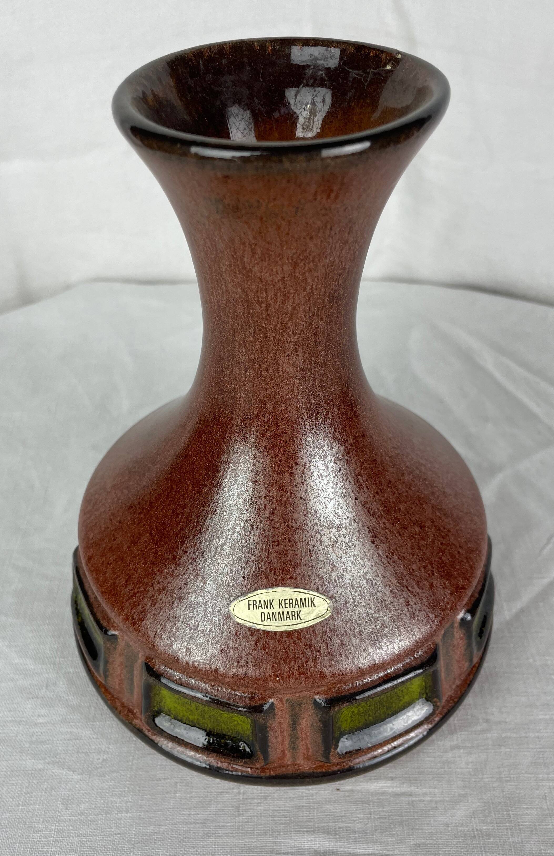Vase made in Denmark brown and green