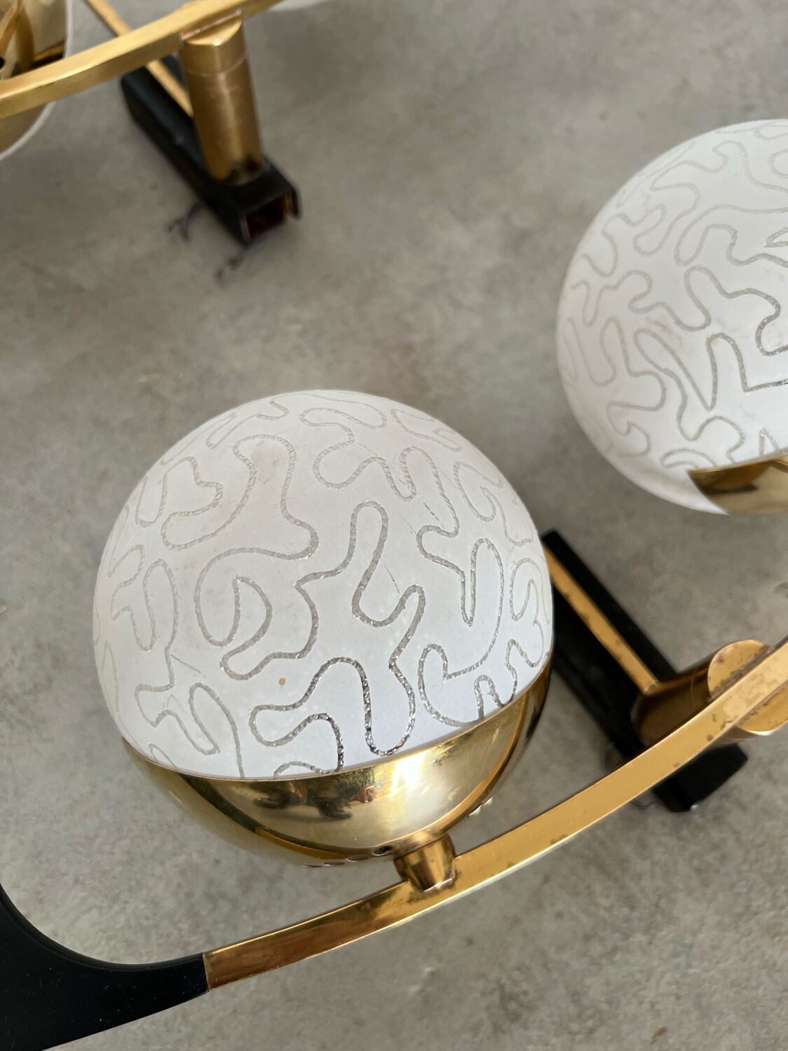 Lot light fixtures and chandeliers design Arlus 50s brass and opaline vintage