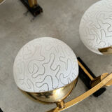 Lot light fixtures and chandeliers design Arlus 50s brass and opaline vintage