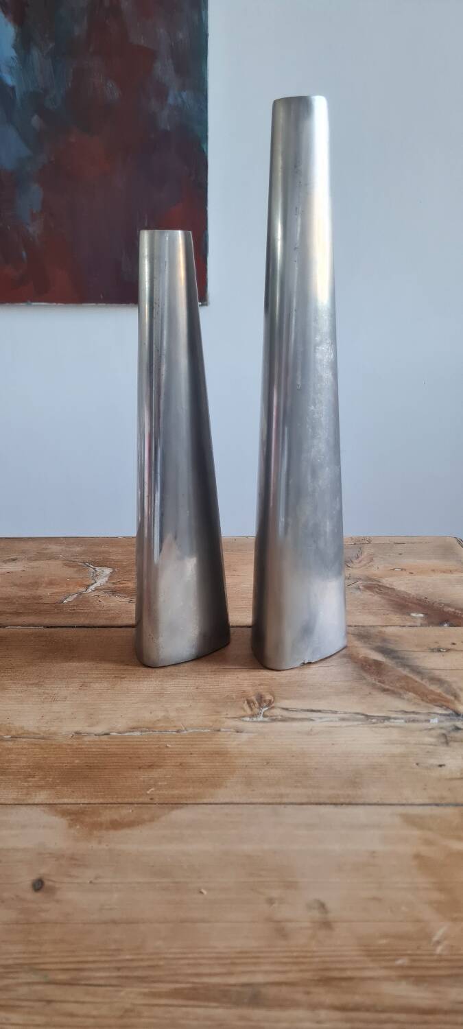 Pair of modernist Ikea aluminum candlesticks 1970