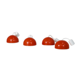Set of 4 "spring" hanging lamps, orange steel, France, circa 1970