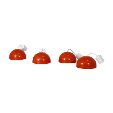 Set of 4 "spring" hanging lamps, orange steel, France, circa 1970