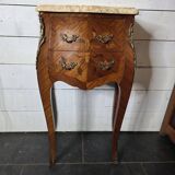 Table de chevet galbée style Louis XV en marqueterie