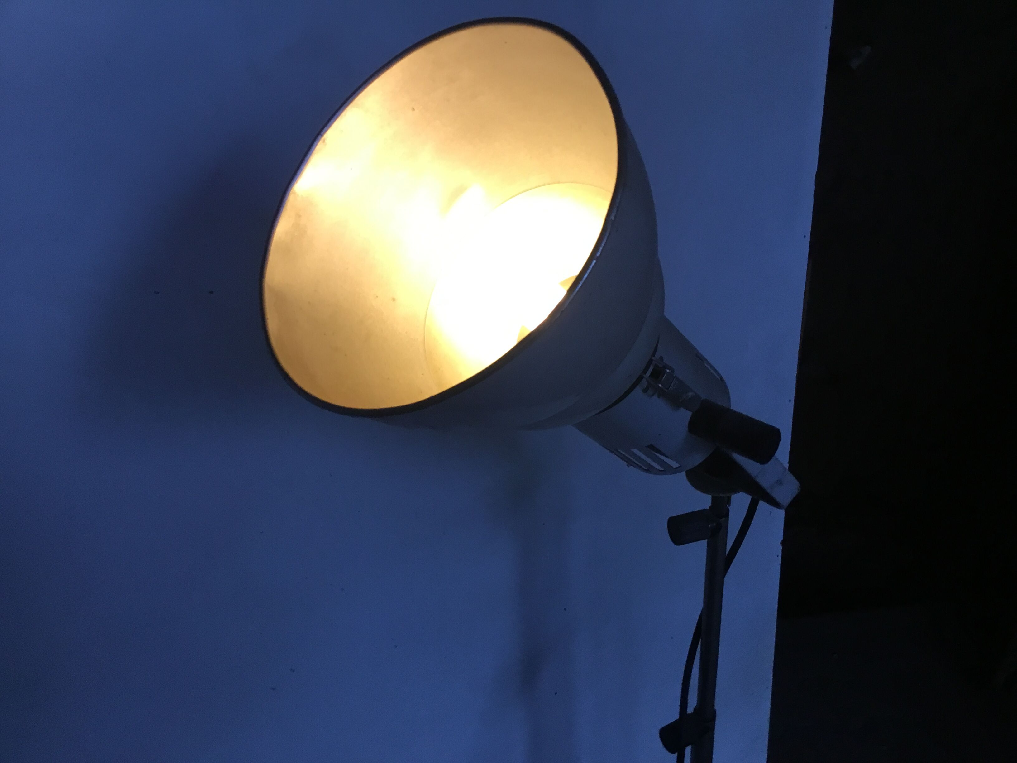 Industrial lamp on wrought iron tripod feet