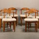 Henning Kjærnulf brutalist dining chairs set in Oak and Sheepskin, Denmark