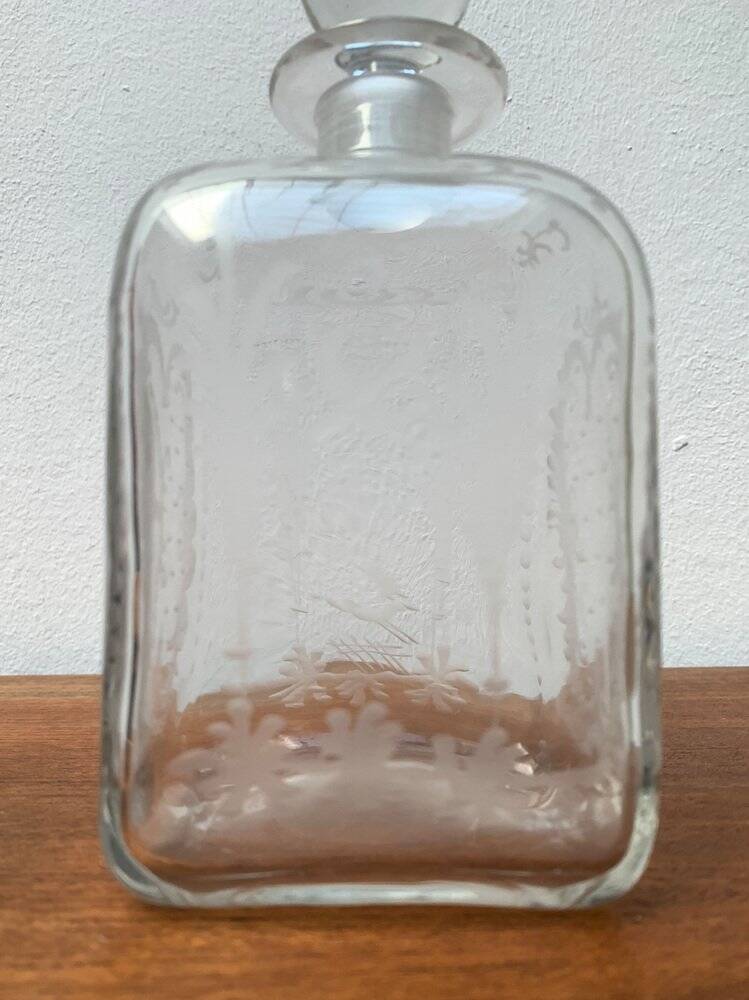 Vintage Danish glass bottle with engraving.