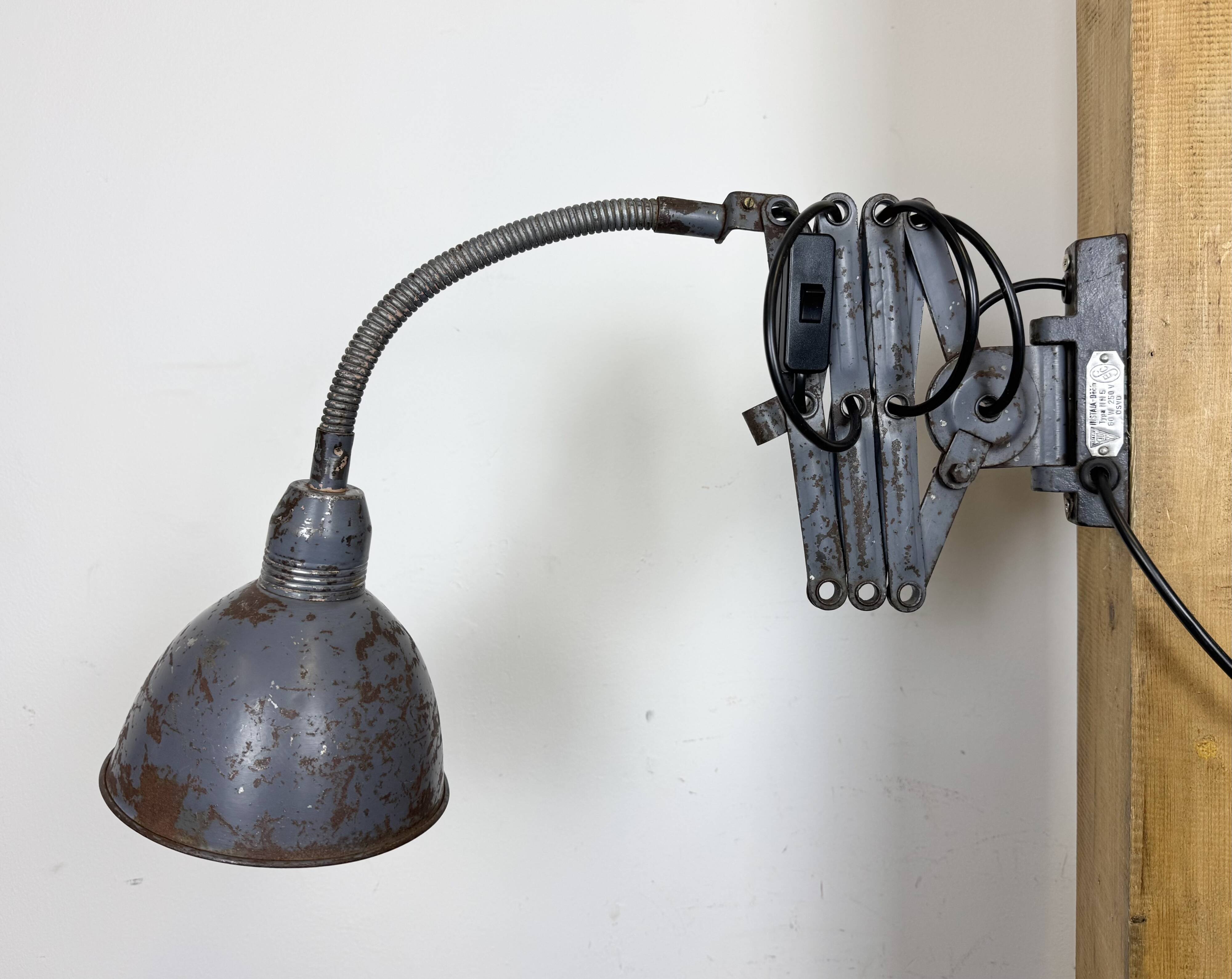 Grey Industrial Scissor Wall Lamp from Elektroinstala, 1960s