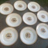 8 flat plates, Carnation model, art deco, CREIL ET MONTEREAU, floral pattern, old