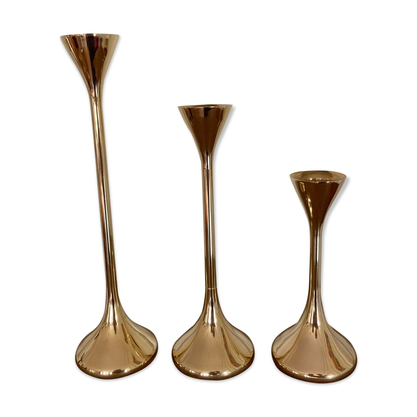Set of 3 scandinavian brass candle holders