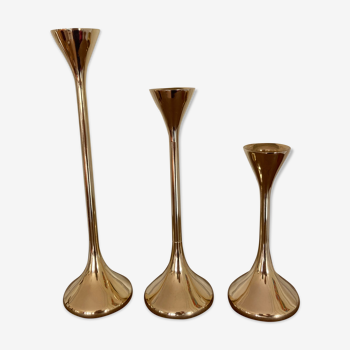 Set of 3 scandinavian brass candle holders