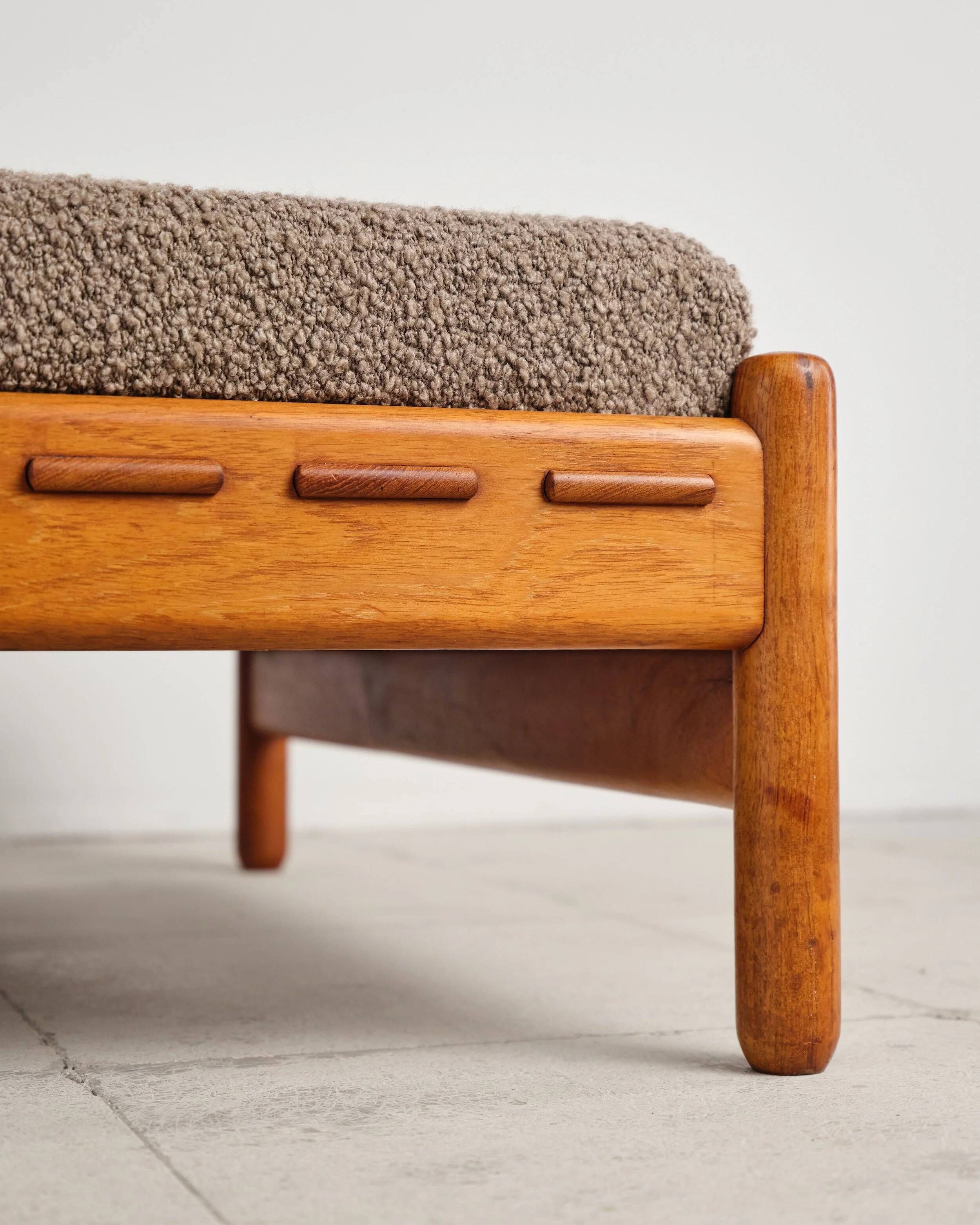 Teak daybed with boucle mattress, Denmark, 1960s