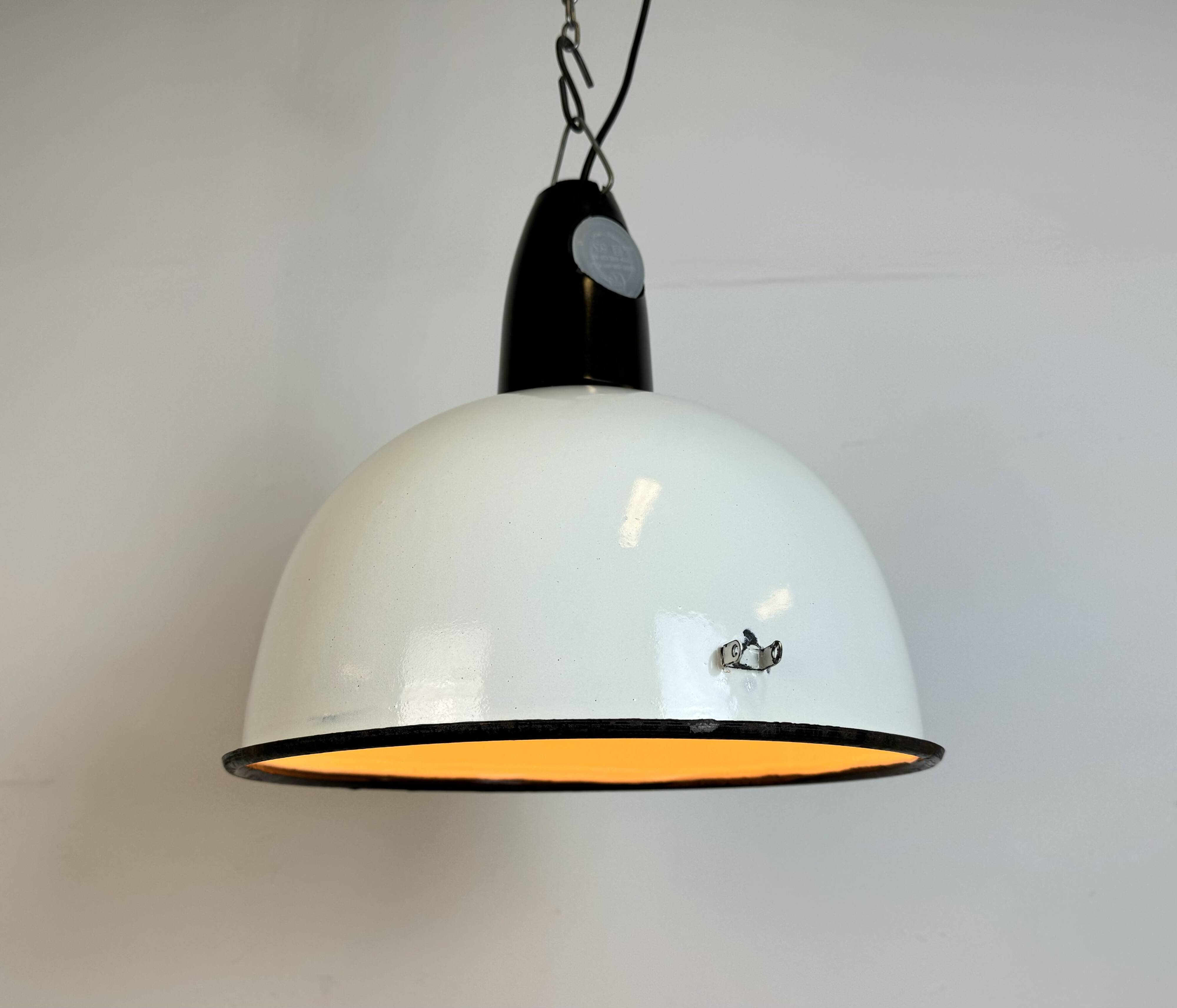ndustrial Soviet White Enamel Pendant Lamp, 1960s
