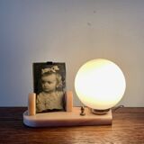 Art Deco pink marble and glass bedside lamp with photo holder