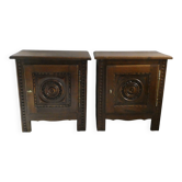 Pair of neo-regionalist bedside tables in oak