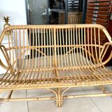 Vintage rattan bench sofa