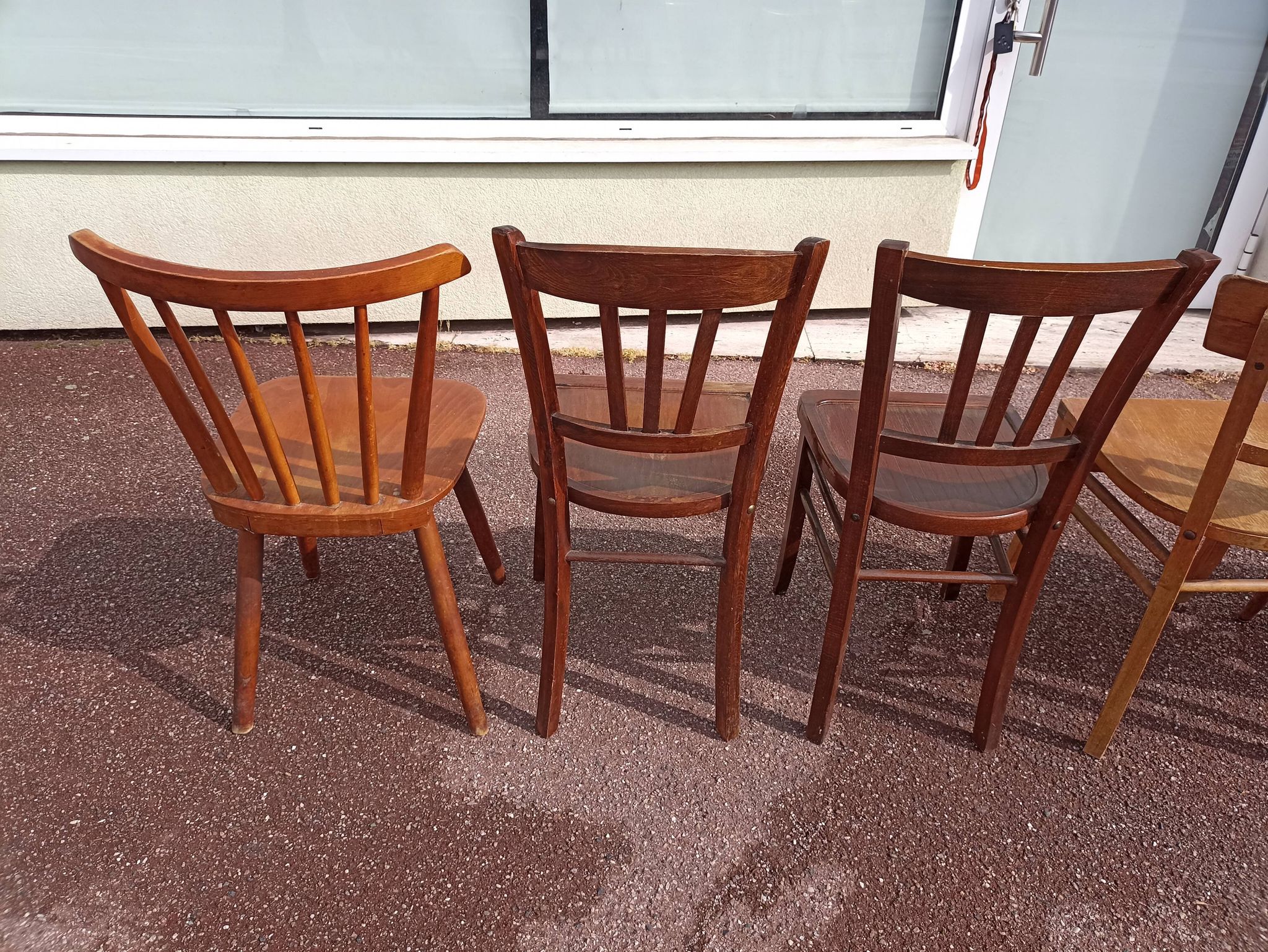 Set of 16 mismatched wooden bistro chairs - vintage - luterma