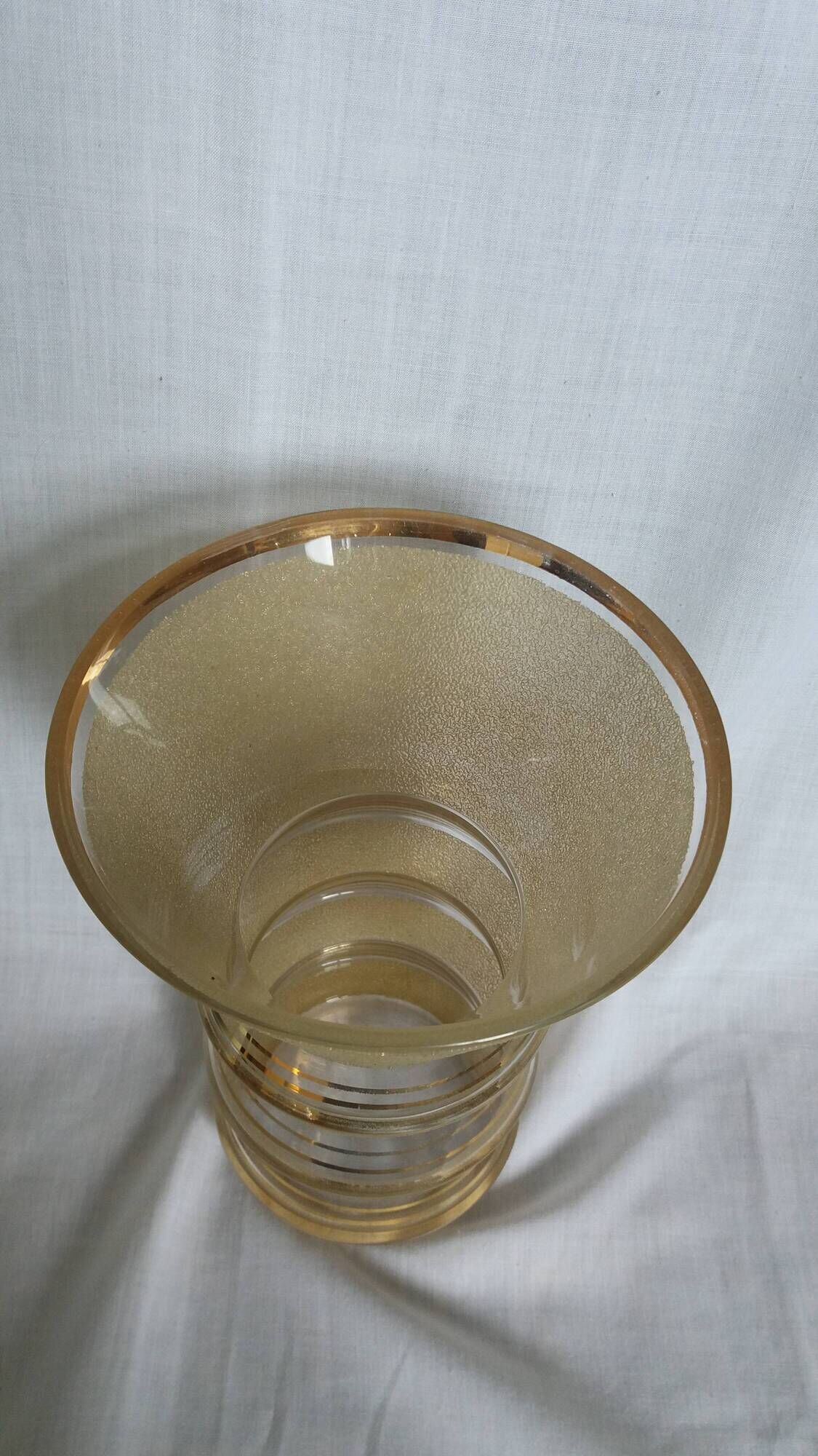 Frosted glass vase with a champagne finish and gold trim Art Deco