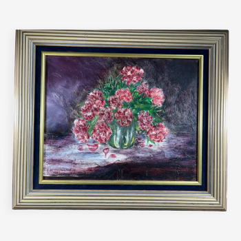 Tableau peinture bouquet de fleurs pivoine rouge