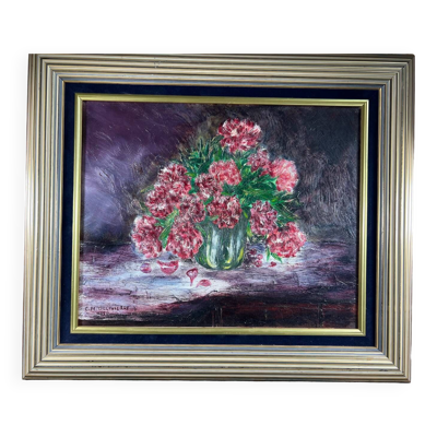 Tableau peinture bouquet de fleurs pivoine rouge