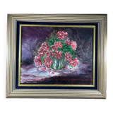 Painting painting bouquet of red peony flowers
