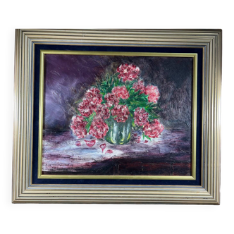 Painting painting bouquet of red peony flowers