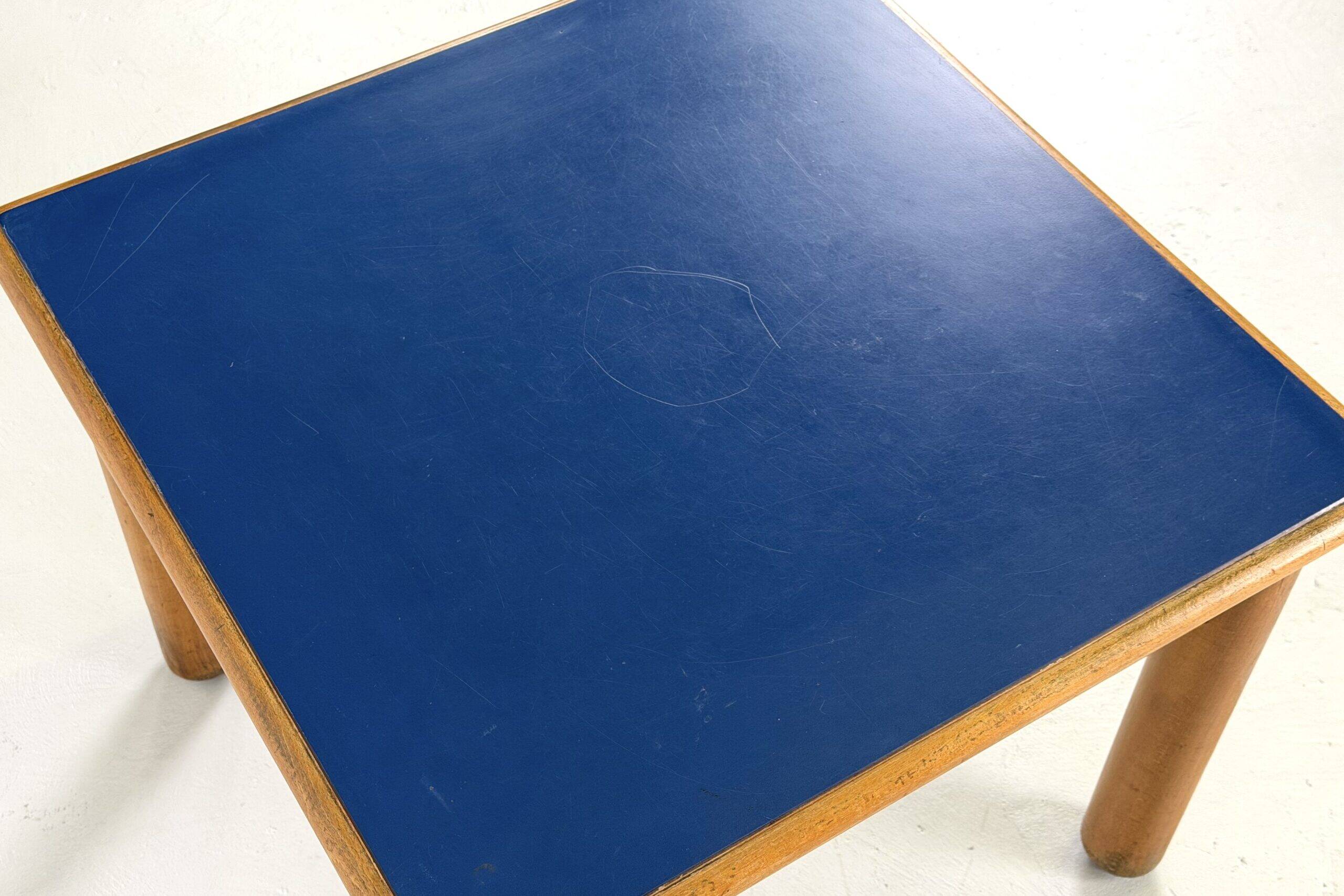 Beech coffee table with a blue formica top, France – 1960s
