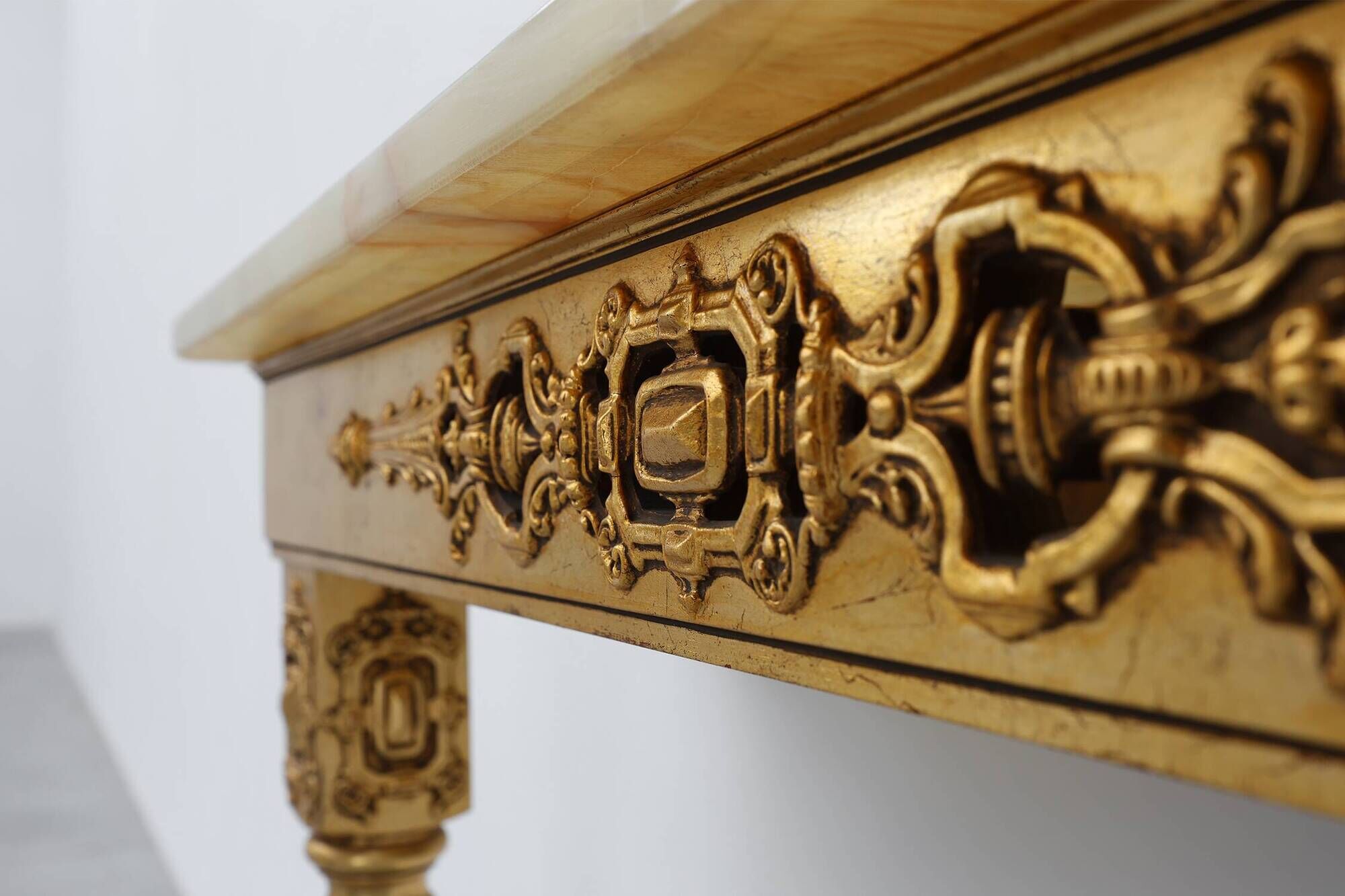 Louis XVI Style Gold-Toned Wall Console with Onyx Marble Top, Italy, 20th C