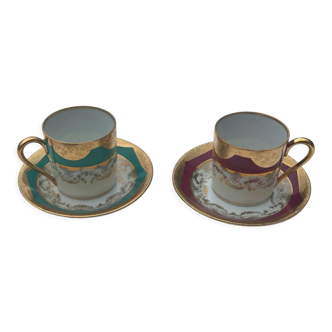 Tasses et sous tasses porcelaine de limoges moitié 20ème siècle