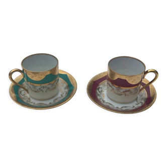 Limoges porcelain cups and saucers, mid-20th century