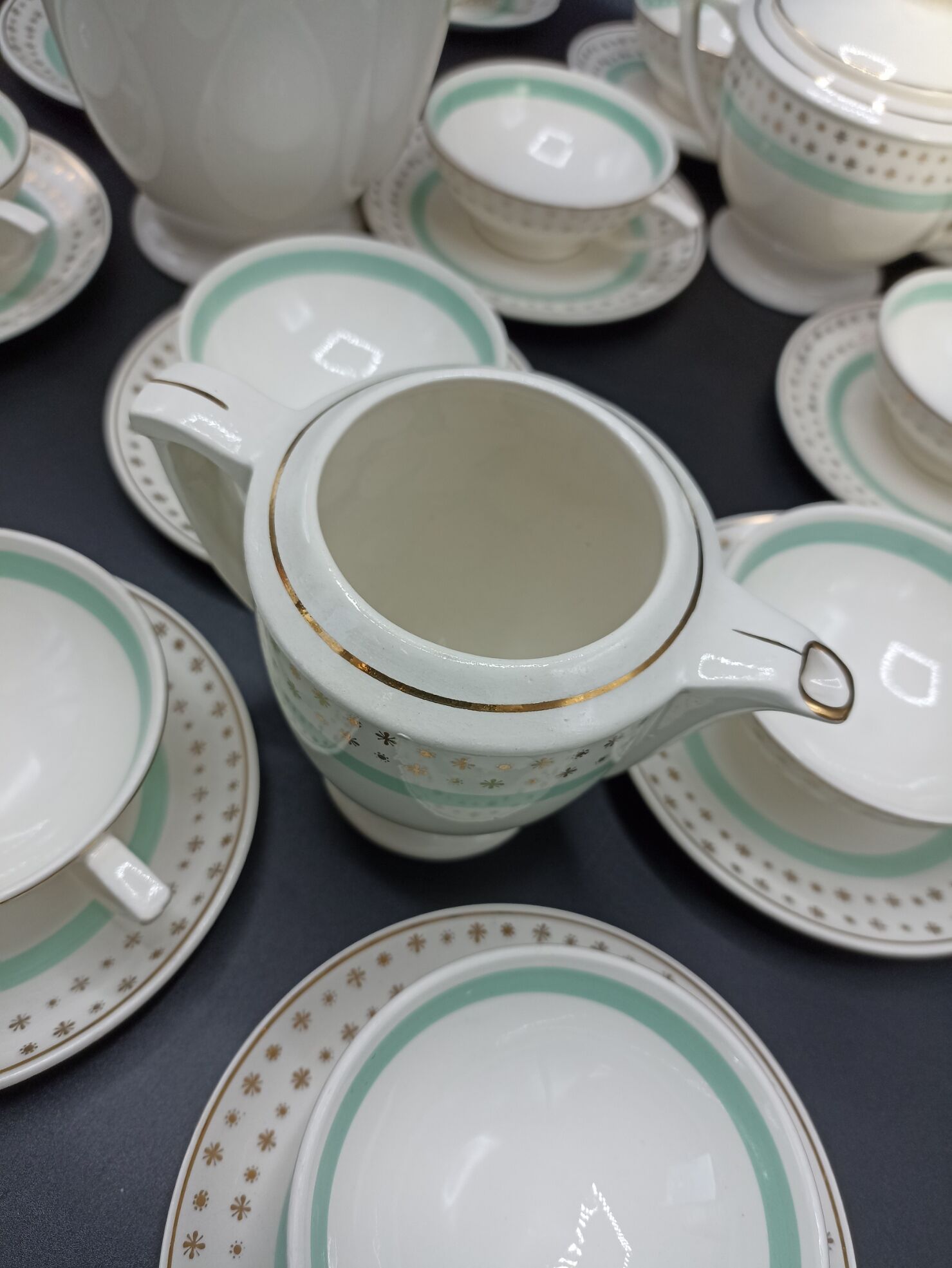 Tea set stars and mint green in semi-porcelain