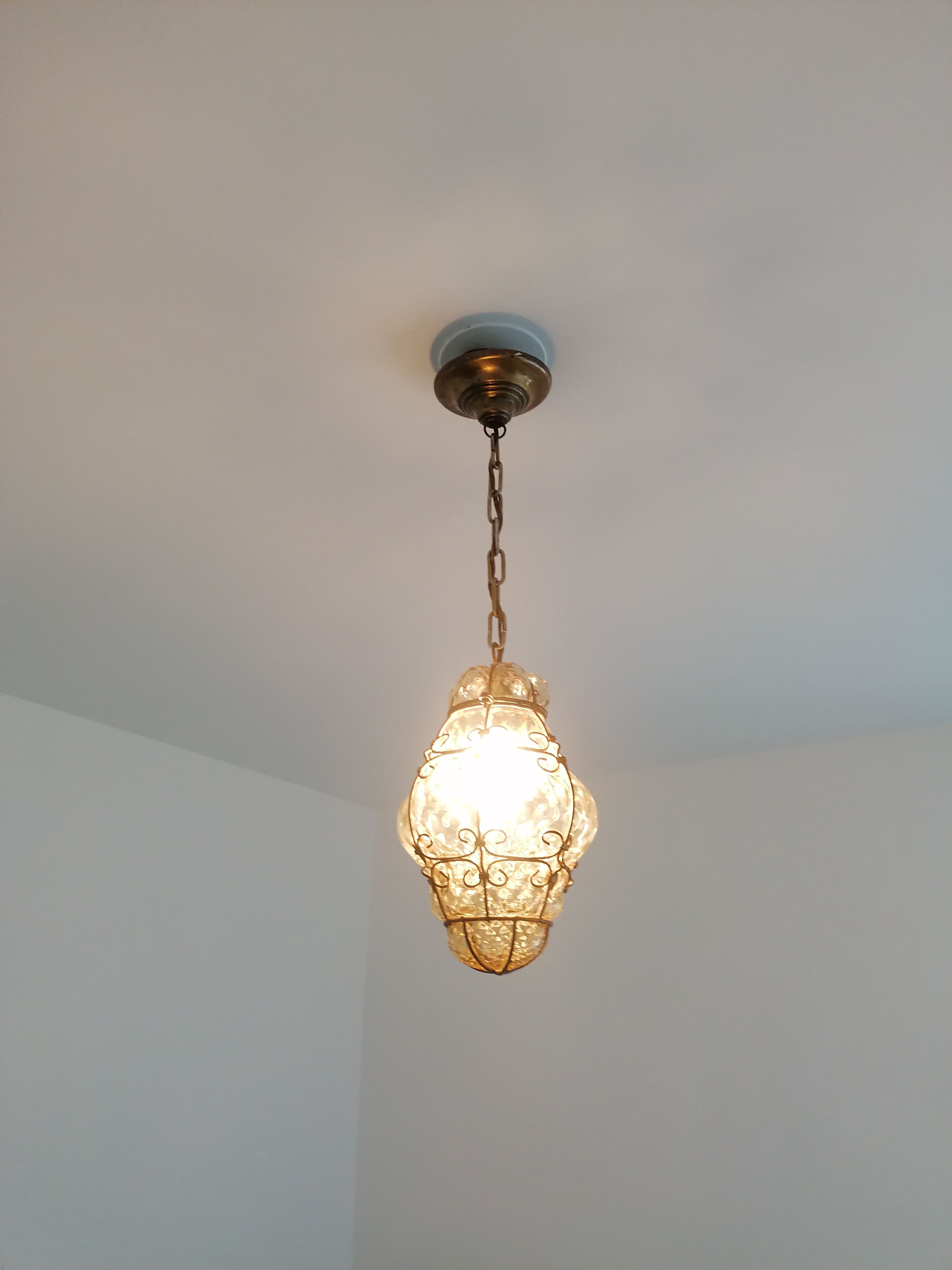 Venetian Lantern - Murano Glass blown in its metal cage CIRCA 1940