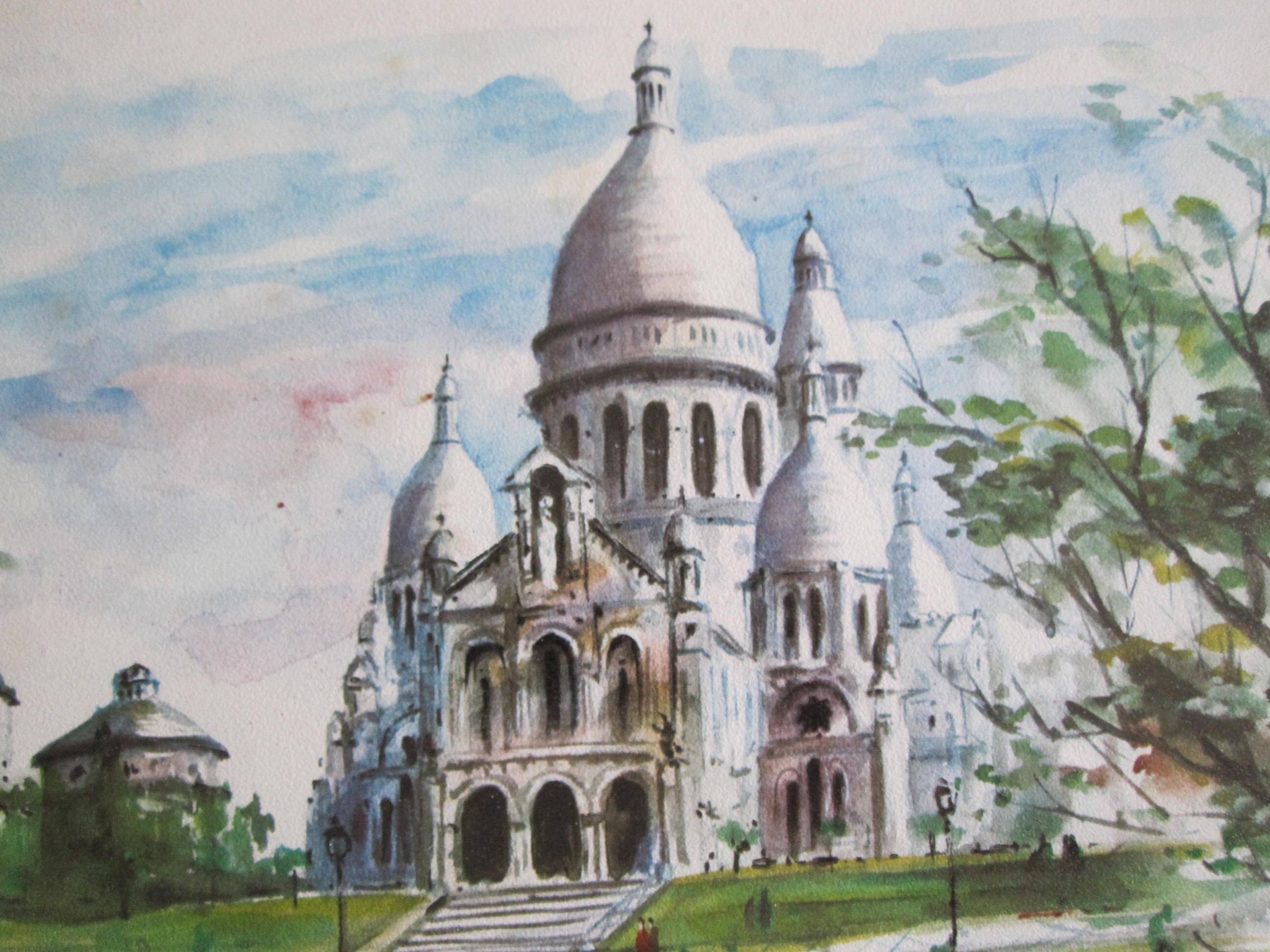 Aquarelle « Paris. Le Sacré-Coeur »  par Arno, 1960