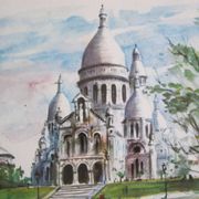 Aquarelle « Paris. Le Sacré-Coeur »  par Arno, 1960