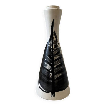 Pied de lampe décor peint feuille Georges Gehel vintage 1950