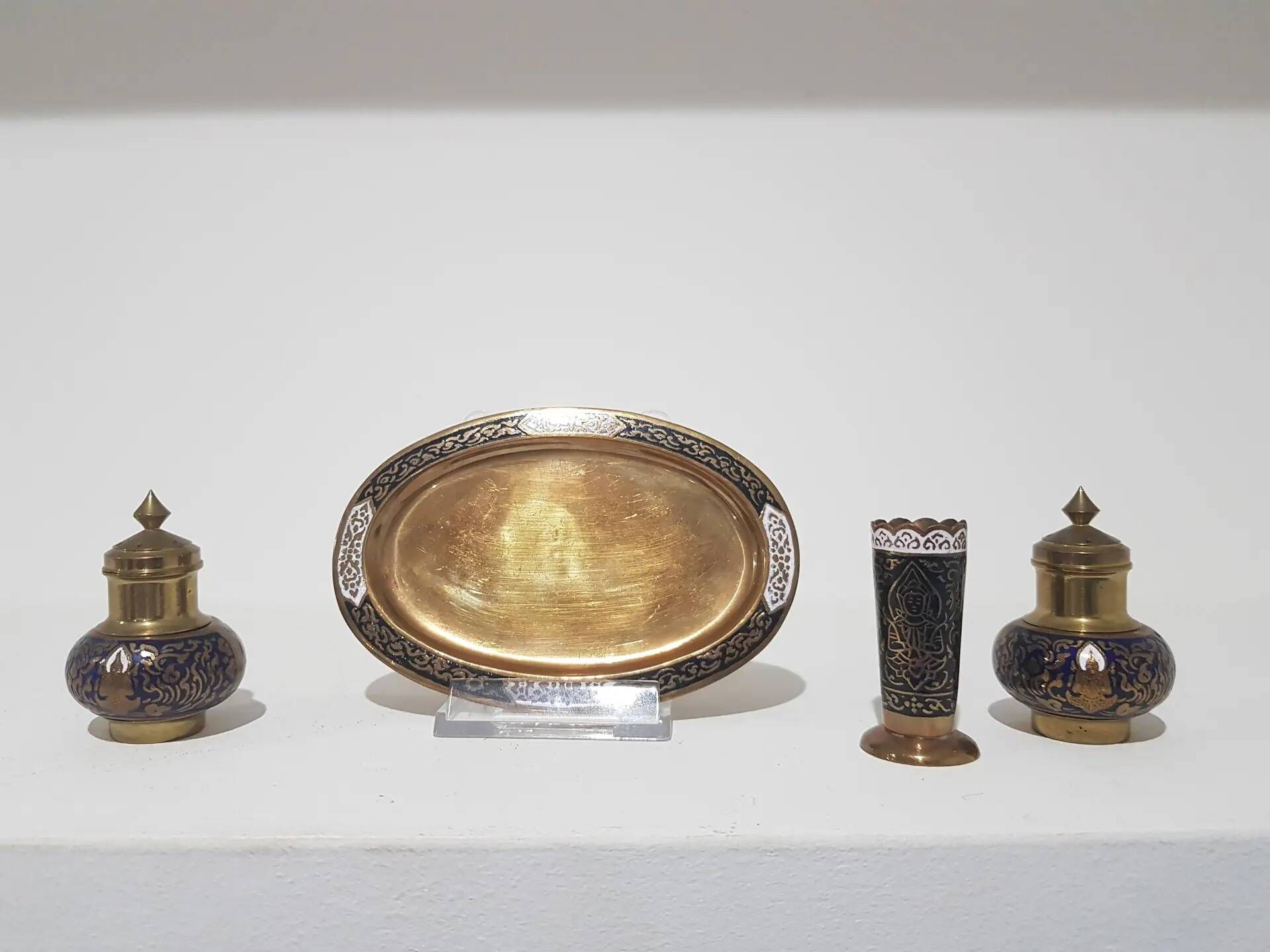 Spice set, navy blue and gold, enamelled brass, Thailand, 1960s