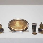 Spice set, navy blue and gold, enamelled brass, Thailand, 1960s
