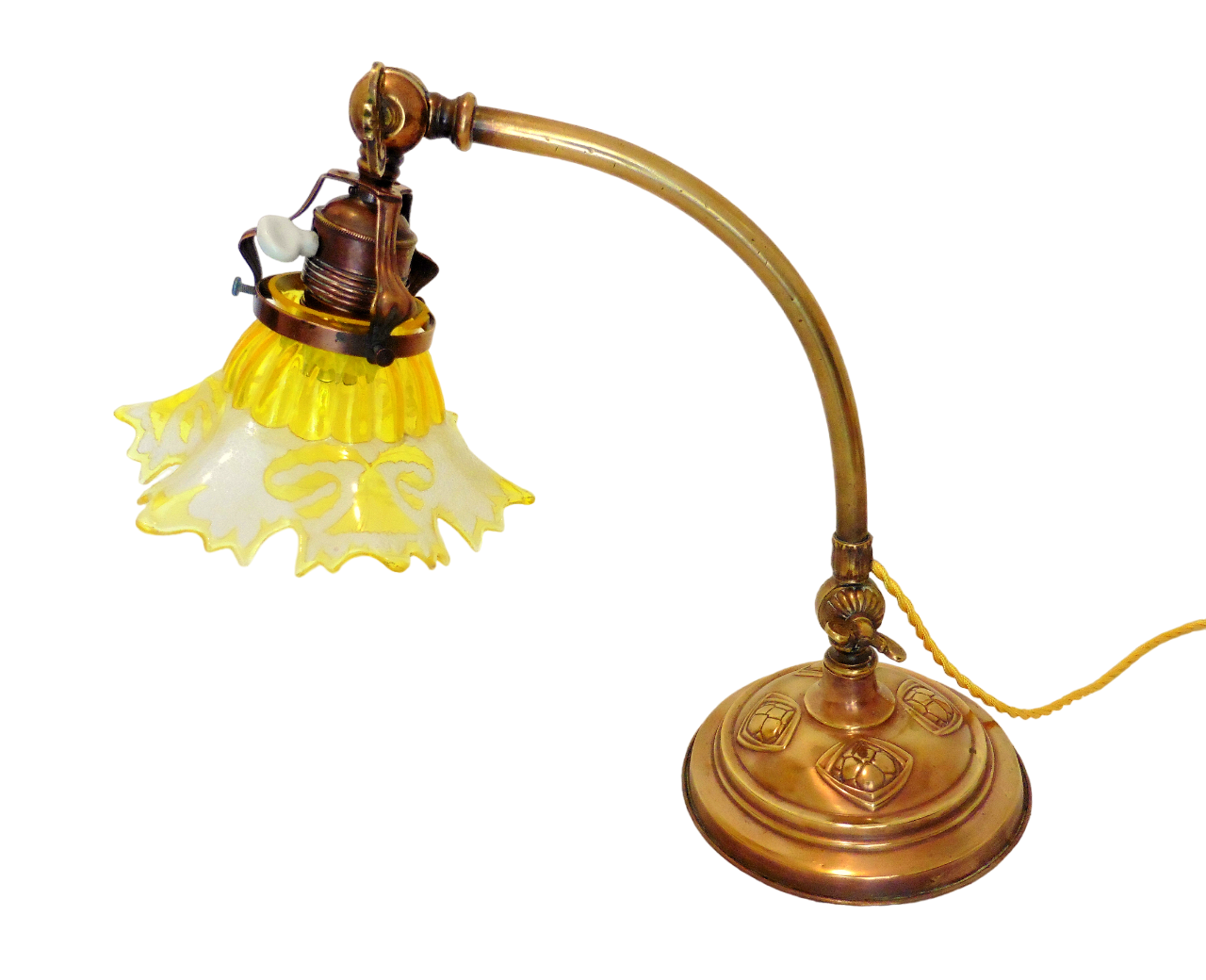 Lamp - foot in weighted brass Swungeneck adjustable with its acid-engraved crystal lampshade