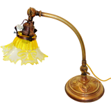 Lamp - foot in weighted brass Swungeneck adjustable with its acid-engraved crystal lampshade