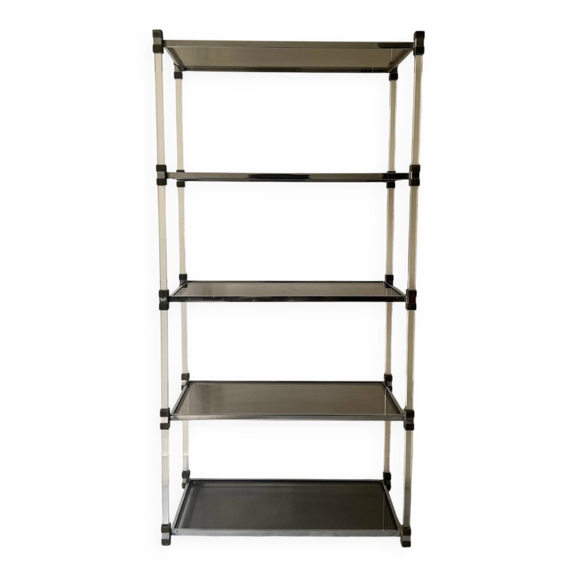 Hollis Jones plexiglass, brass & smoked glass bookcase, 1970 design